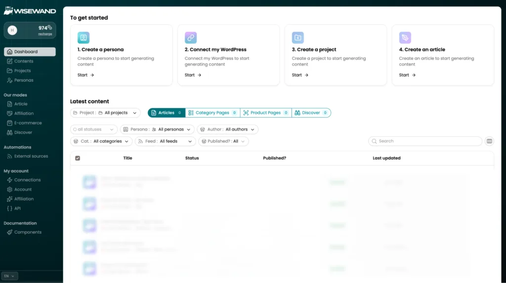 Wisewand Autopilot dashboard