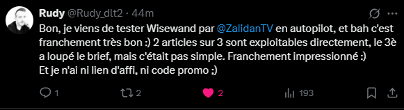 Avis d'utilisateur Wisewand — capture 4